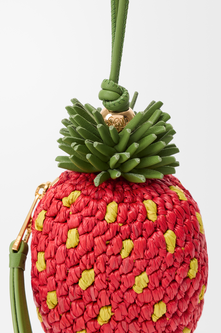 LOEWE Strawberry coin purse in raffia and classic calfskin Red