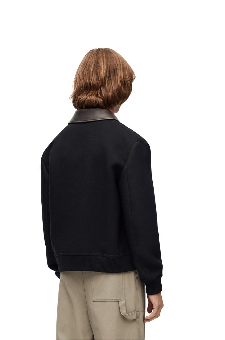 LOEWE Leather collar bomber jacket in wool and silk Black/Navy Blue
