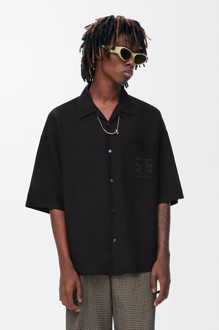 LOEWE Short sleeve shirt in viscose and linen Black