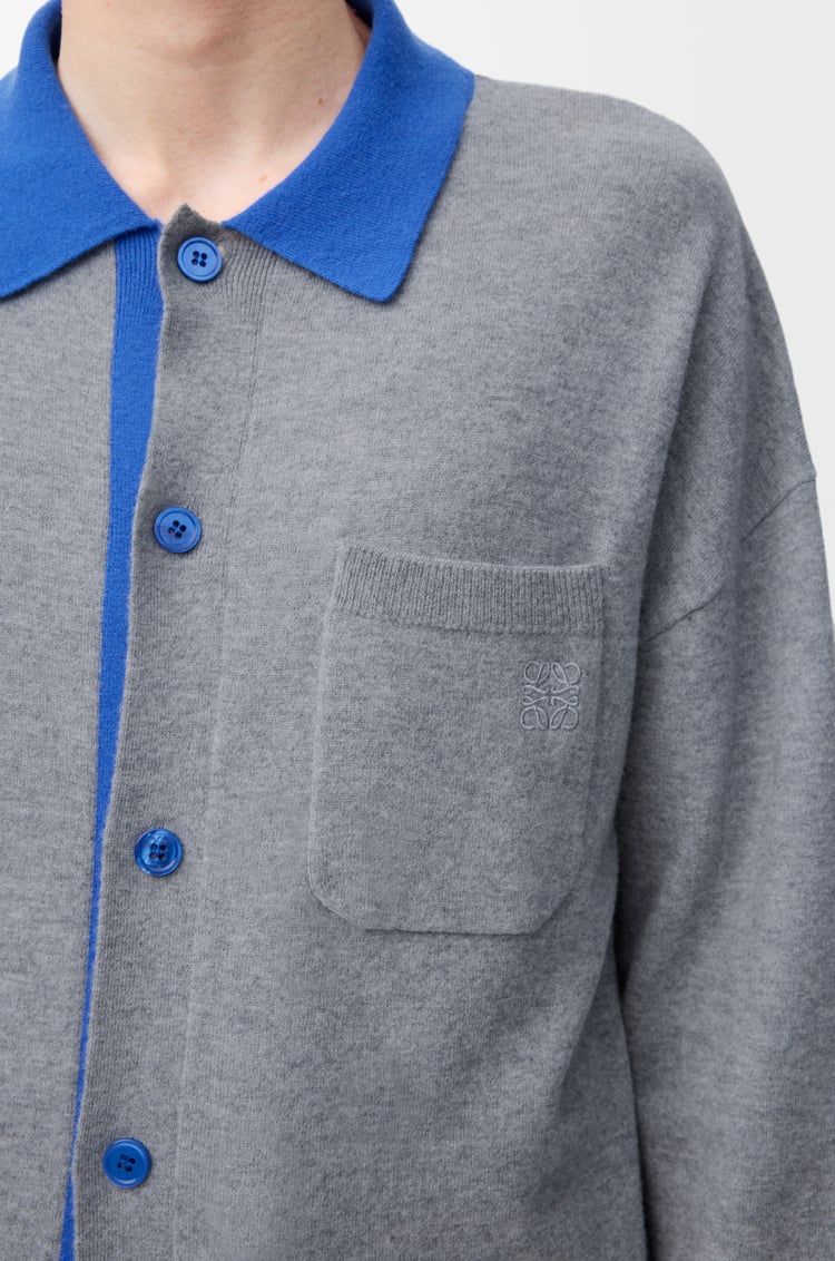 LOEWE Cardigan polo en laine Gris/Bleu
