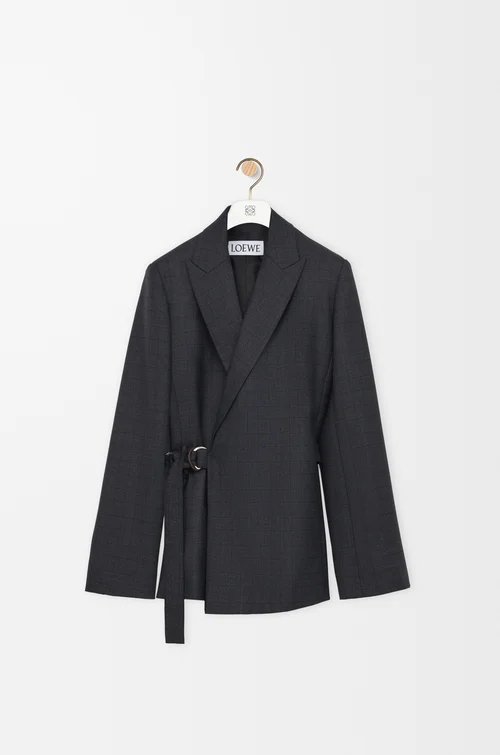 LOEWE 드레이프 재킷 - 울 다크 그레이