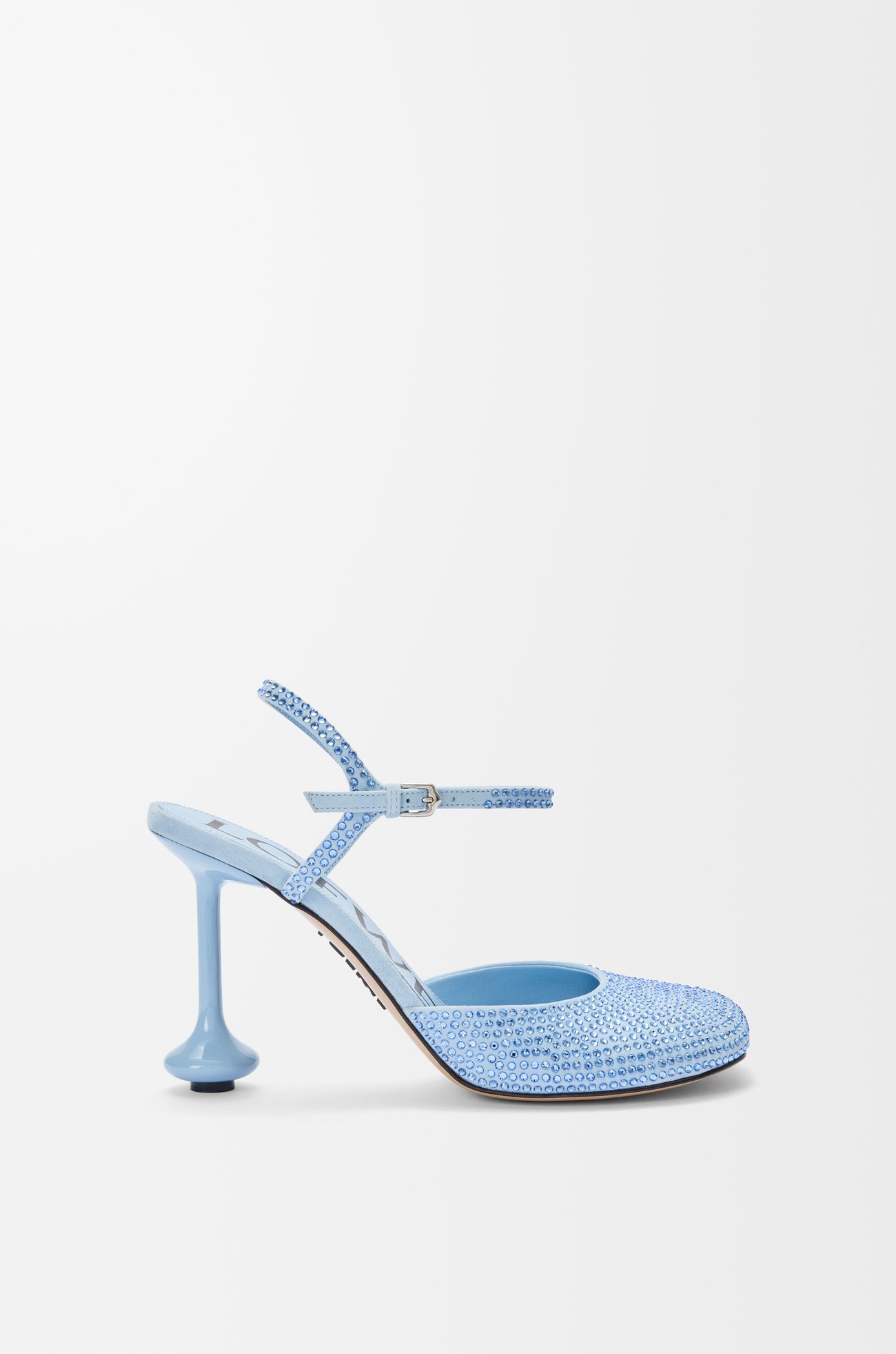 LOEWE Toy ankle strap pump in rhinestone-embellished suede Baby Blue
