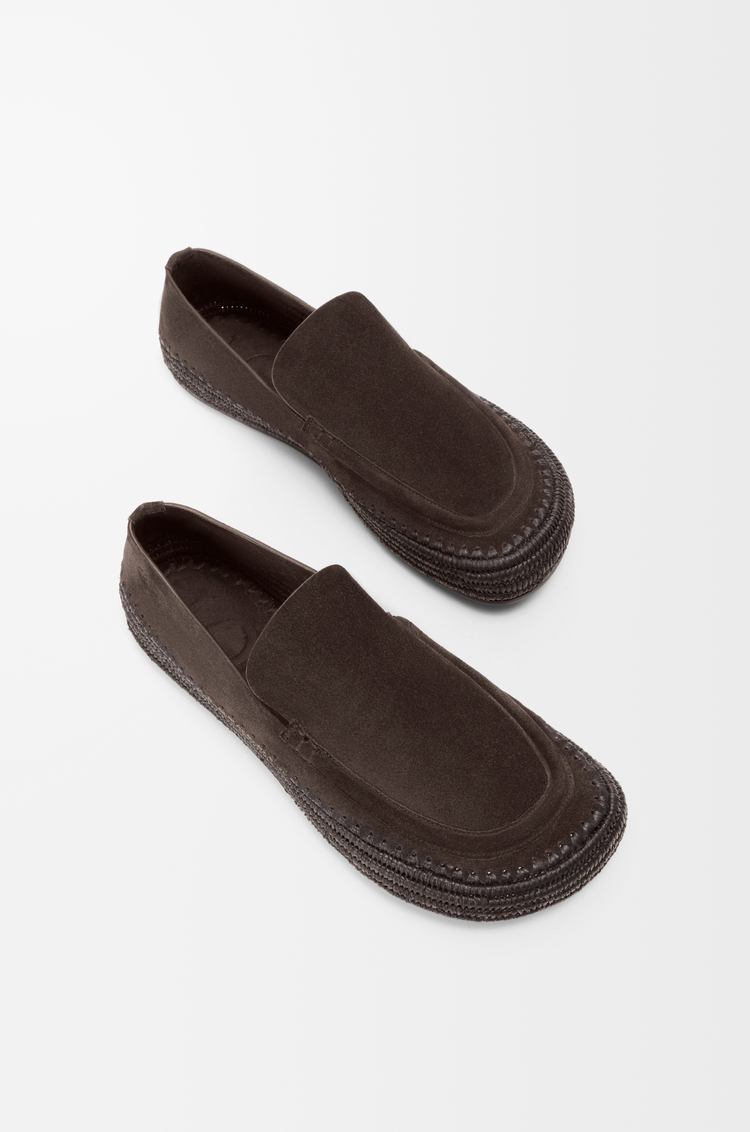 LOEWE Mocasín Rio en ante y rafia Marrón Oscuro