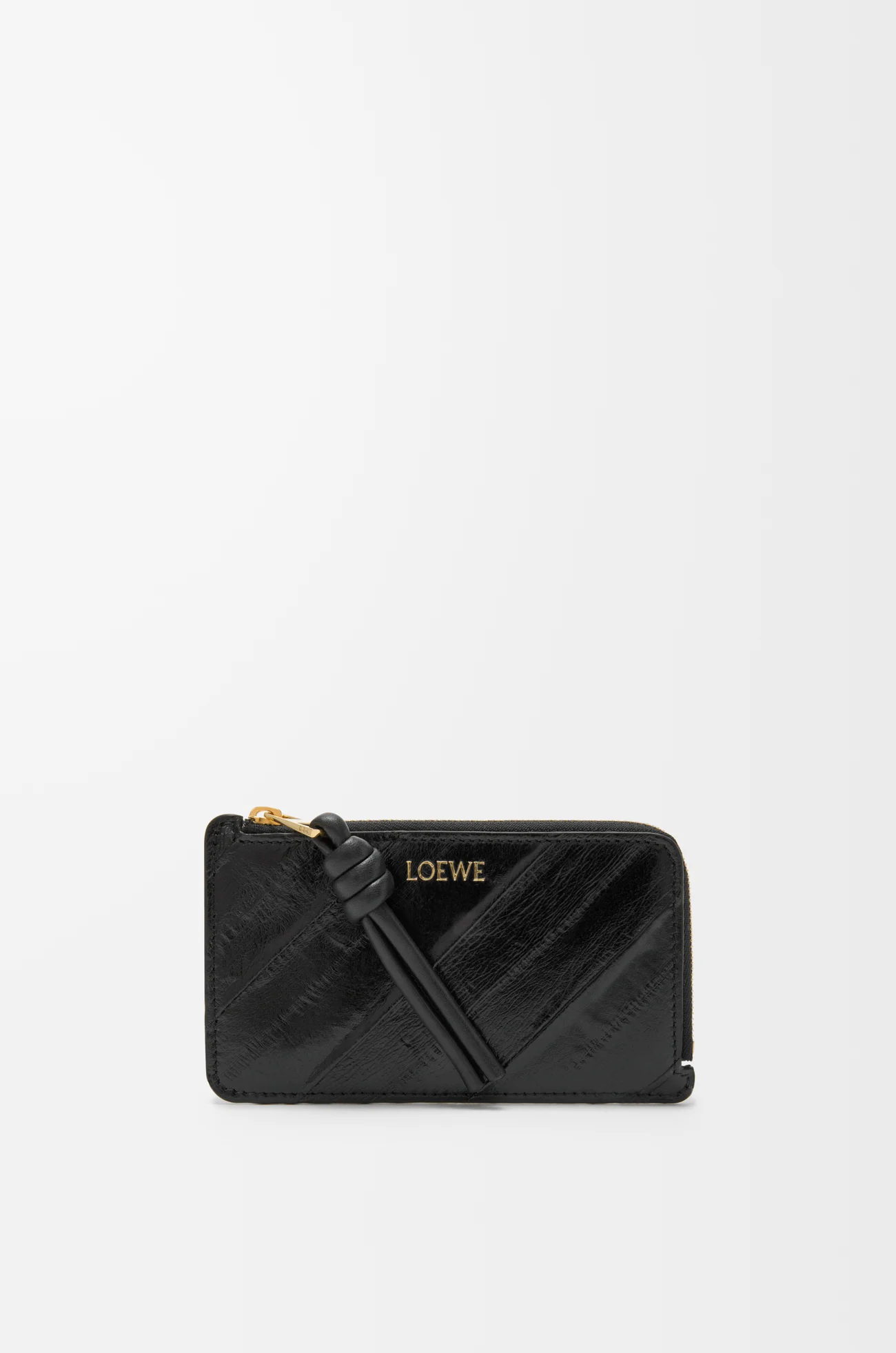 LOEWE 鰻魚皮繩結零錢卡夾 黑色