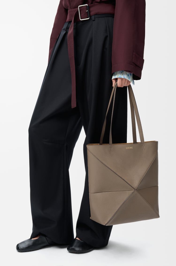 LOEWE Medium Puzzle Fold tote in soft grained calfskin Taupe