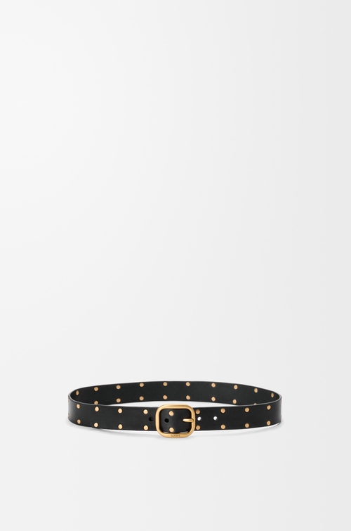 LOEWE 經典小牛皮圓潤柔軟皮帶 黑色/金色