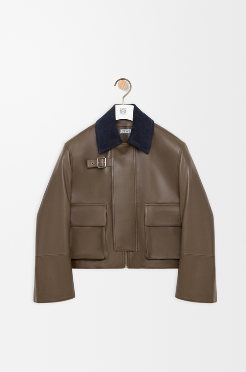 LOEWE Short parka in nappa lambskin Khaki Green