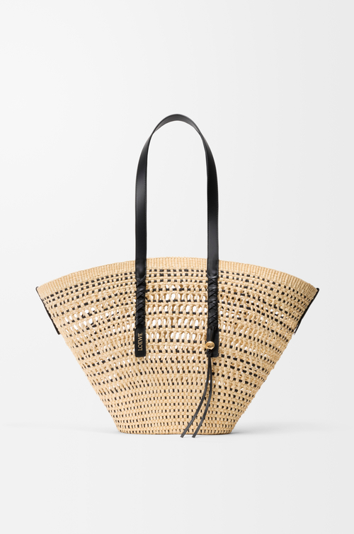 LOEWE Large Braid basket in iraca palm and calfskin Natural/Black