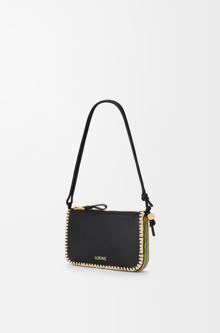 LOEWE 经典牛皮革和拉菲草 Rio 手拿包 黑色