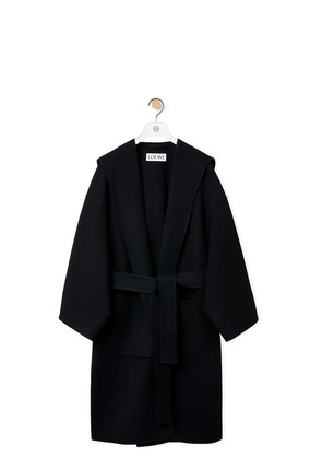 LOEWE Abrigo en lana y cashmere con capucha y cinturón Negro plp_rd