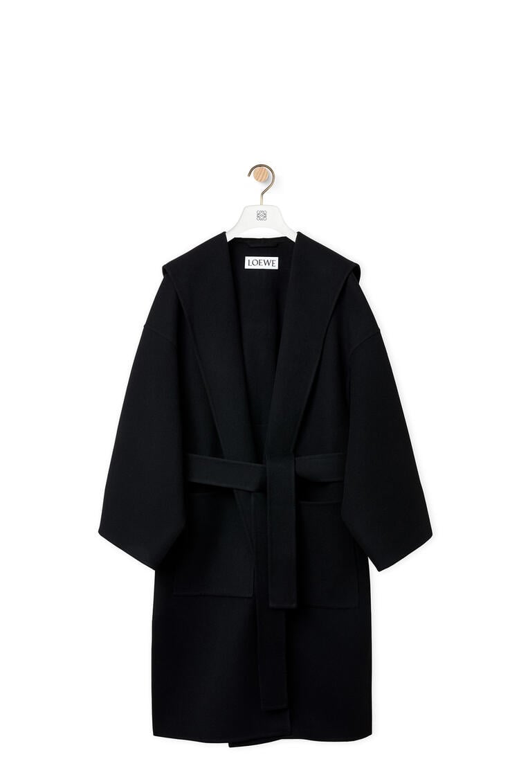 LOEWE Abrigo en lana y cashmere con capucha y cinturón Negro pdp_rd