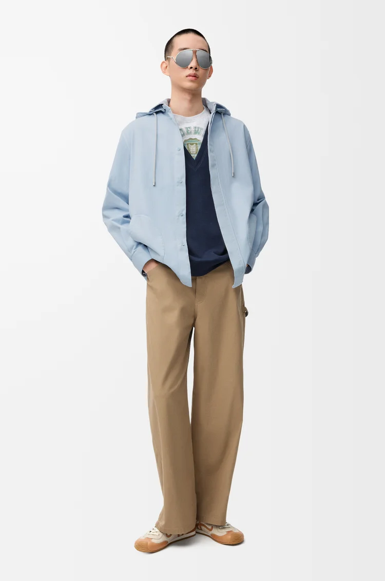 LOEWE Sobrecamisa con capucha en algodón Azul Claro