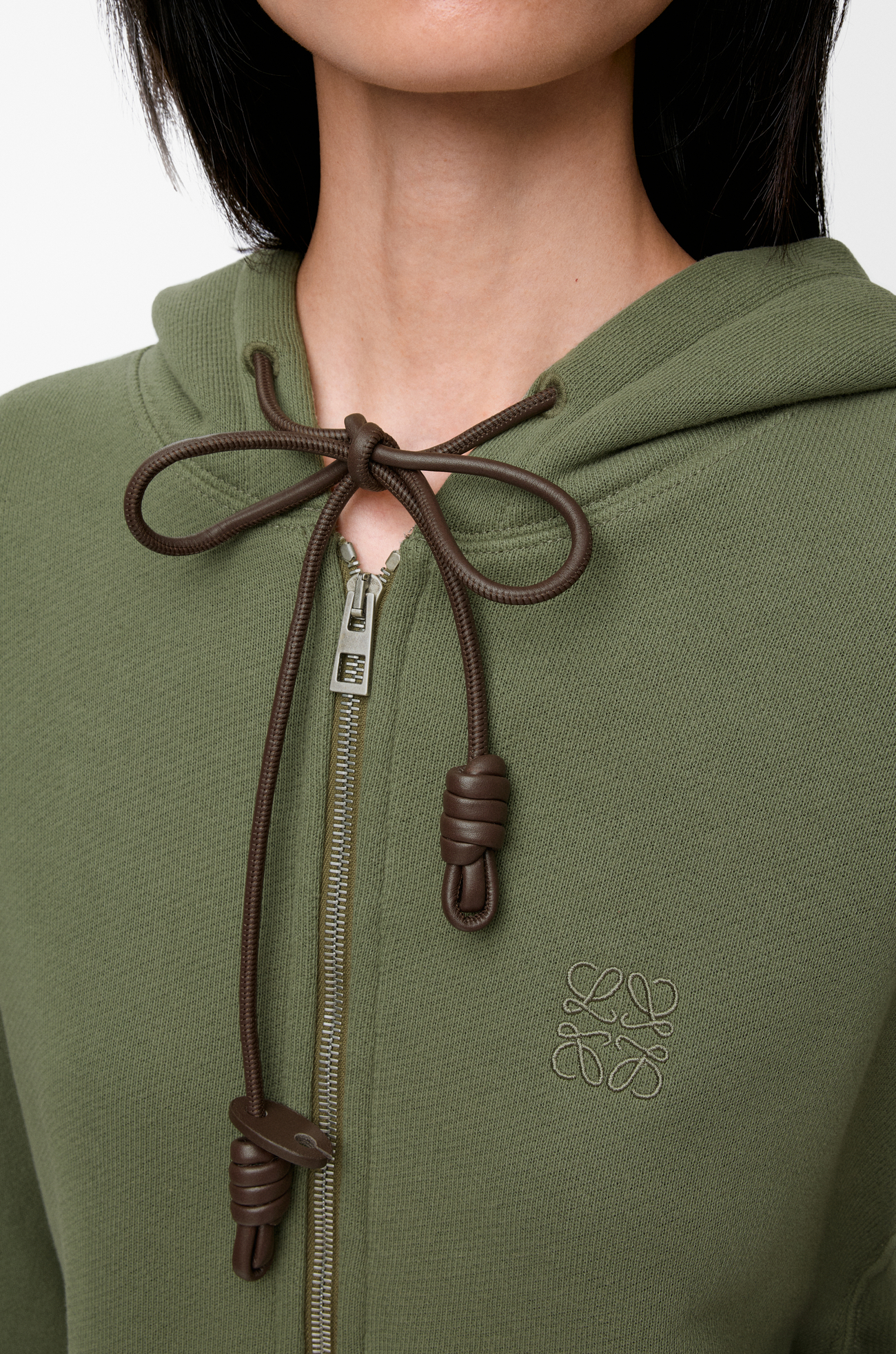 LOEWE Sweatshirt à capuche Flamenco en coton et cachemire Vert Kaki