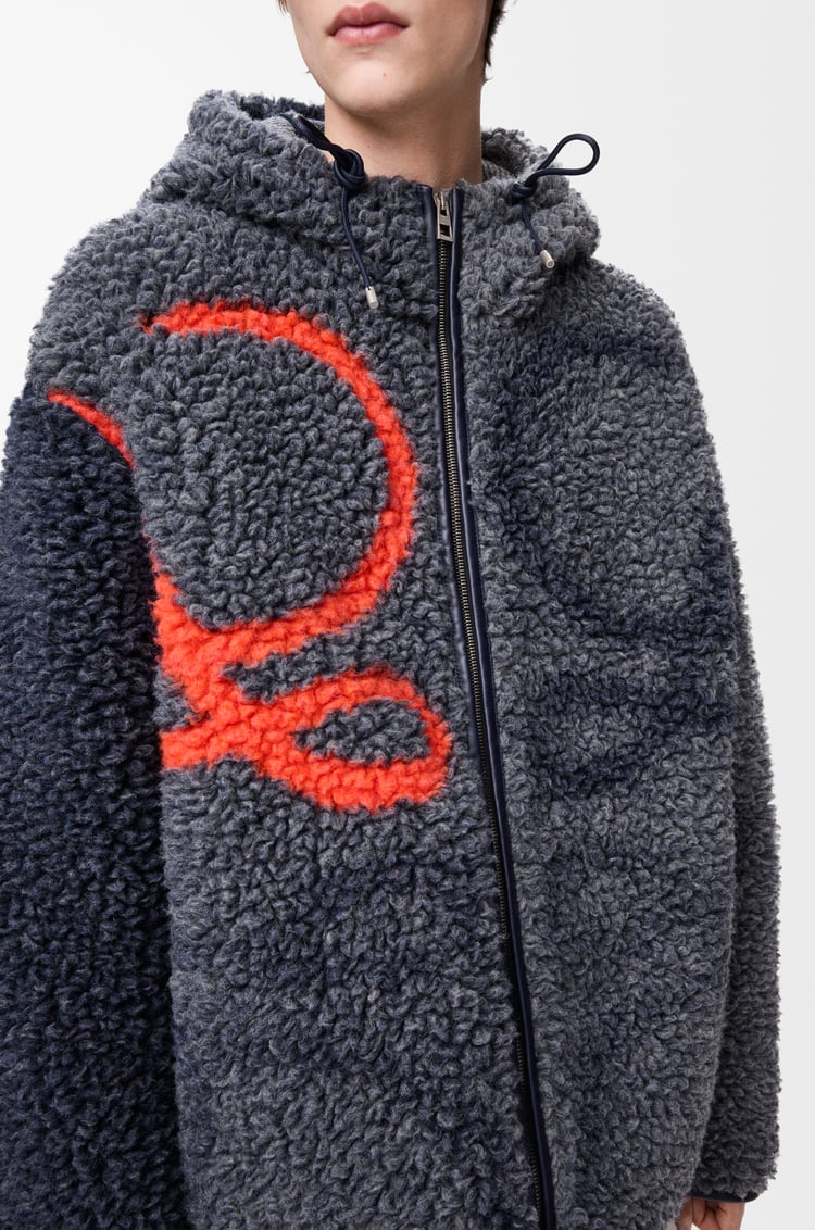 LOEWE Hooded jacket in wool blend Navy/Orange