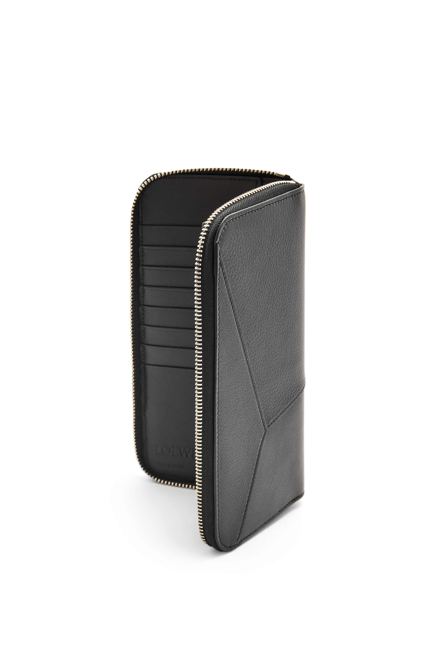 Puzzle zipped open wallet in classic calfskin Black LOEWE