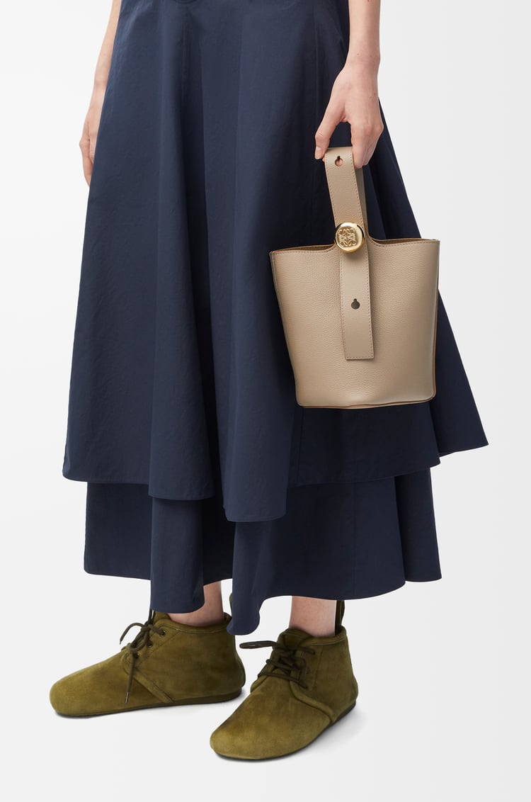 LOEWE Mini Pebble Bucket bag in soft grained calfskin Sand
