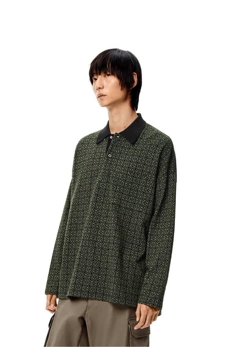 LOEWE Long sleeve polo in Anagram jacquard cotton Black/Fluo Green pdp_rd