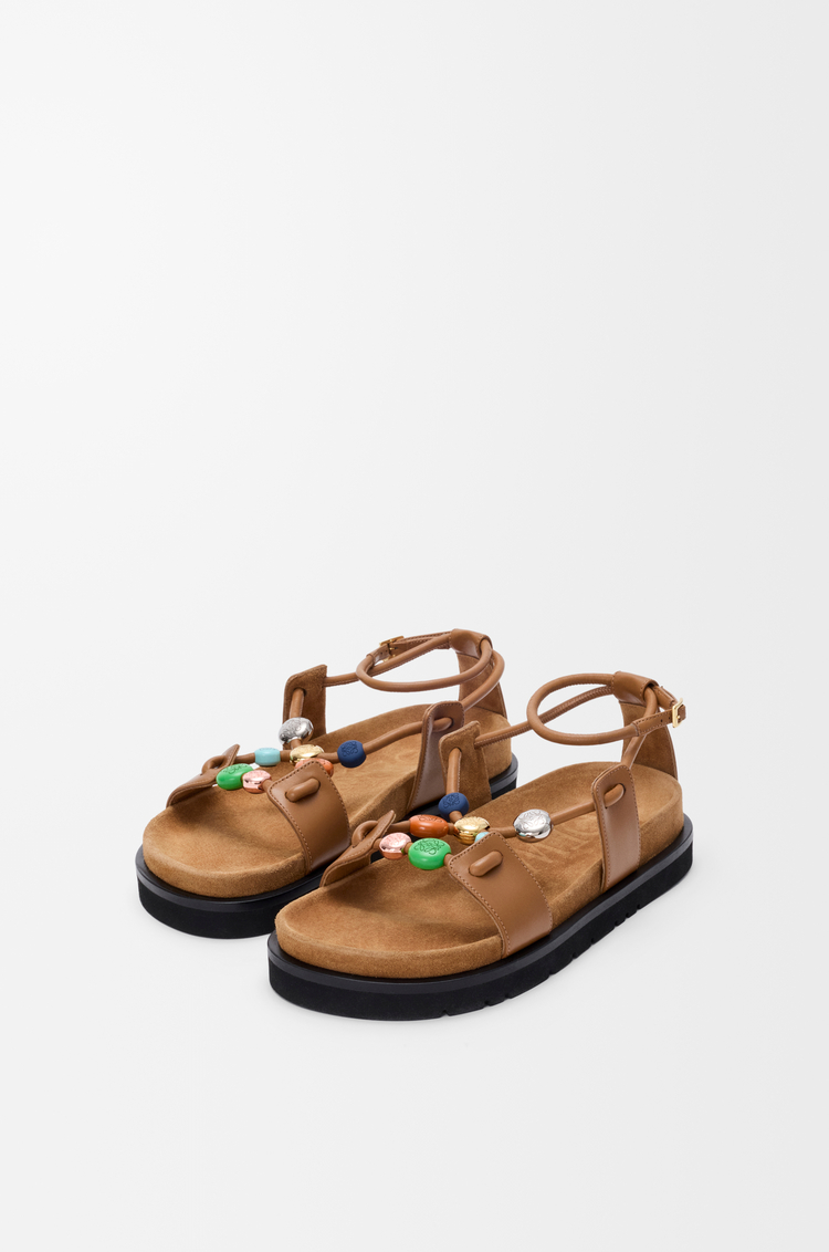 LOEWE 纳帕羊皮革 Pebble Beads fussbett 凉鞋 驼色
