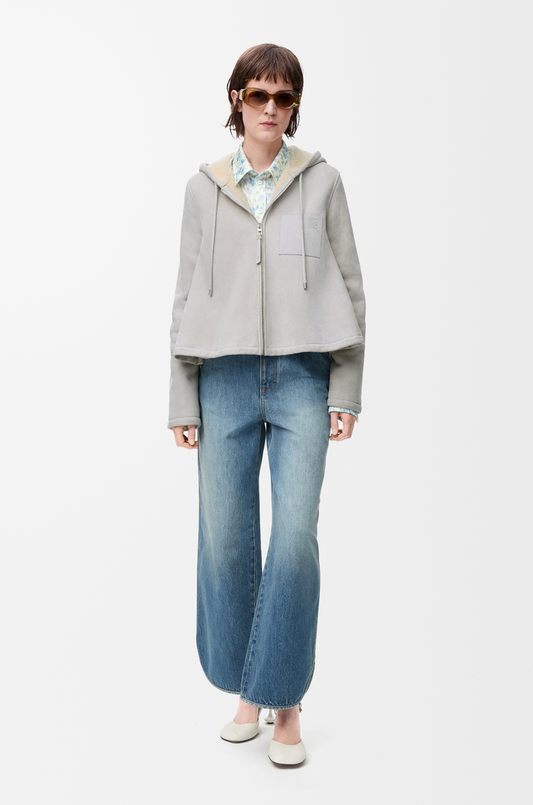 LOEWE Hooded jacket in shearling Hellgrau Meliert
