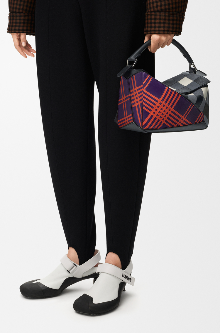 LOEWE Small Puzzle bag in check intarsio Deep Purple/Multicolor