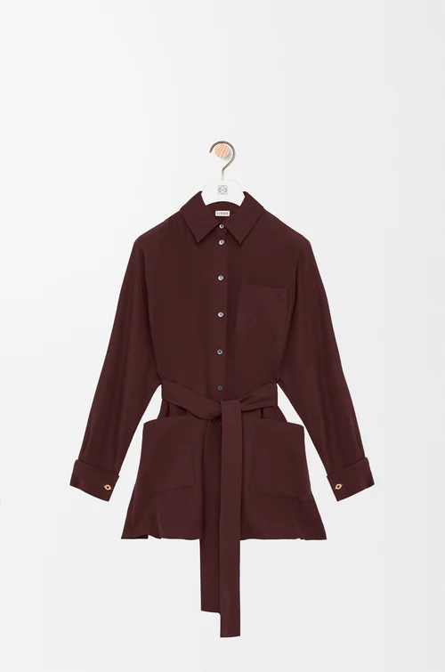 LOEWE Belted blouse in silk Burgundy