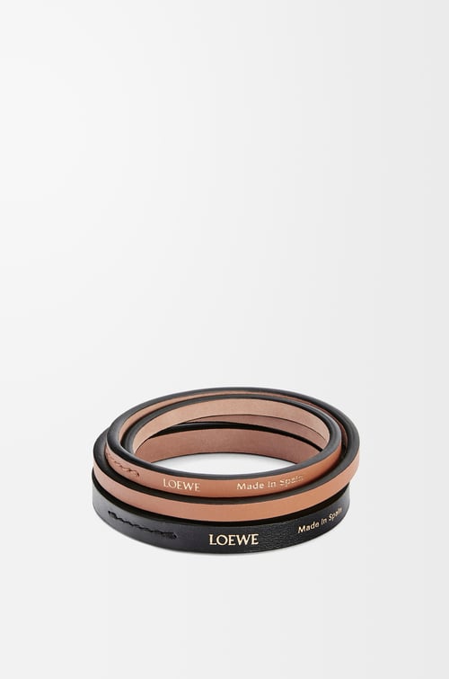 LOEWE Set de brazaletes dobles en piel de ternera Negro/Bronceado plp_rd