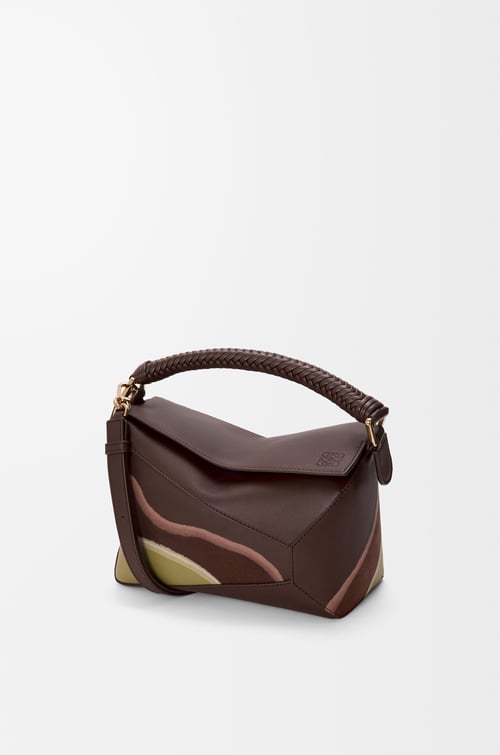 LOEWE Small Puzzle Edge bag in nappa calfskin Chocolate/Light Moss