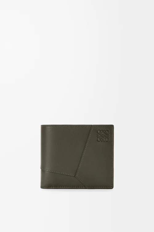 LOEWE Puzzle bifold wallet in classic calfskin Dark Khaki