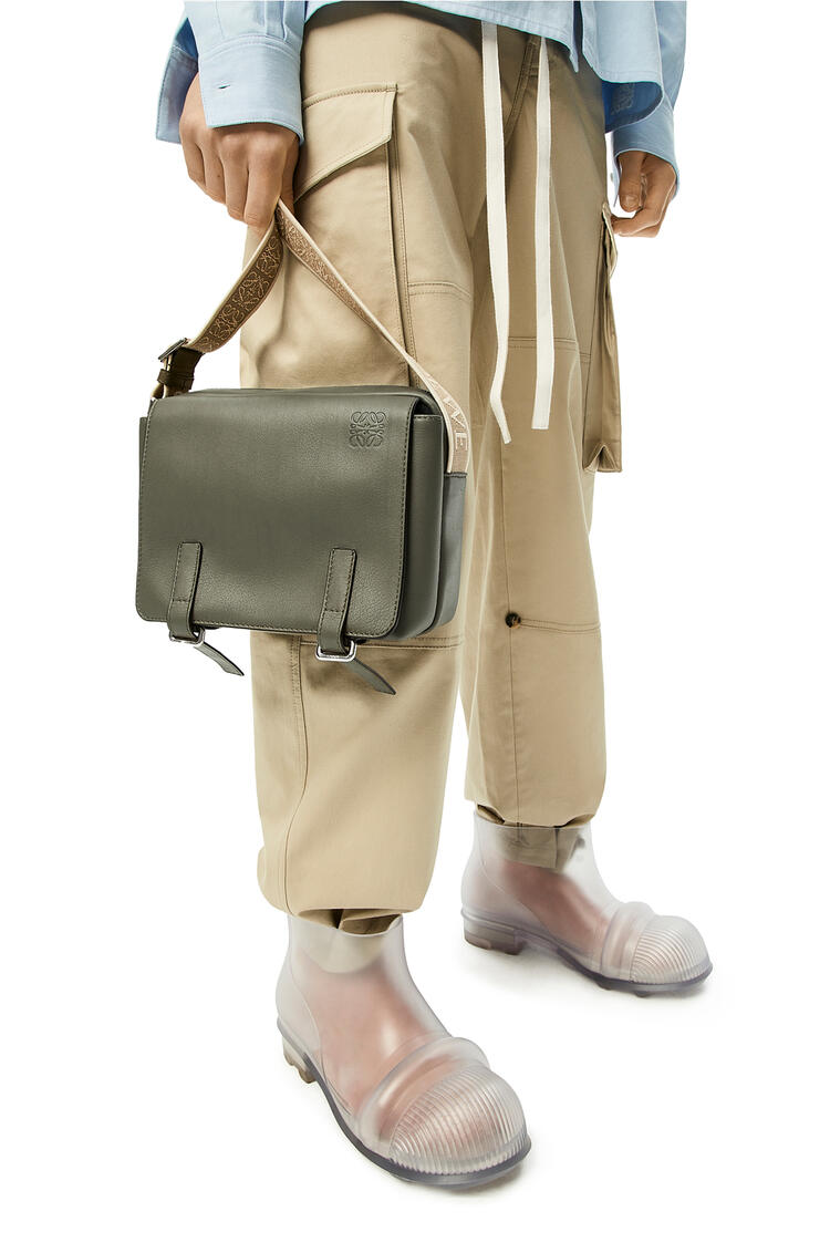 LOEWE XS Military messenger bag in supple smooth calfskin and jacquard Khaki Green