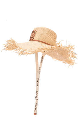 LOEWE Sombrero de cowboy en rafia y piel de ternera con flecos Natural plp_rd