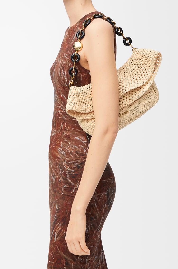 LOEWE Medium Ola bag in raffia and calfskin Natural