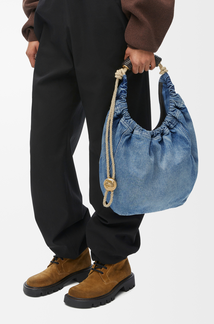 LOEWE Medium Squeeze bag in washed denim Light Blue