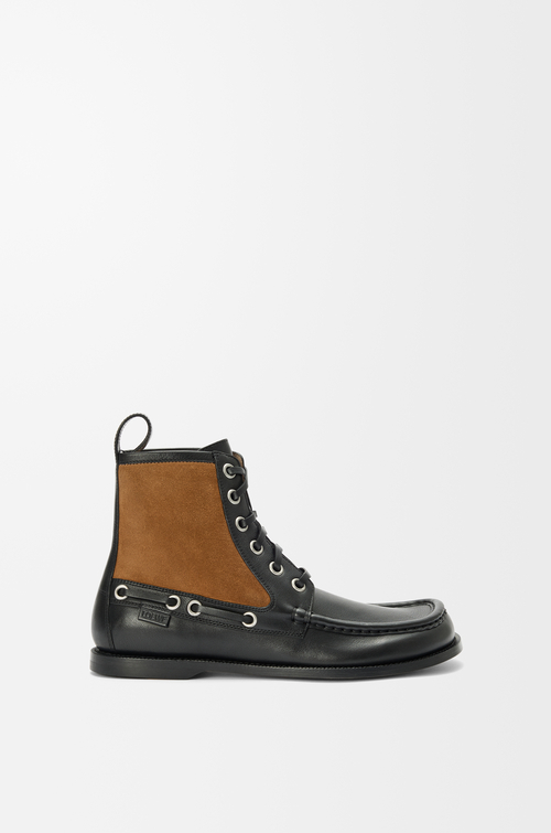 LOEWE Campo loafer bootie in calfskin and suede calfskin Black/Chocolate