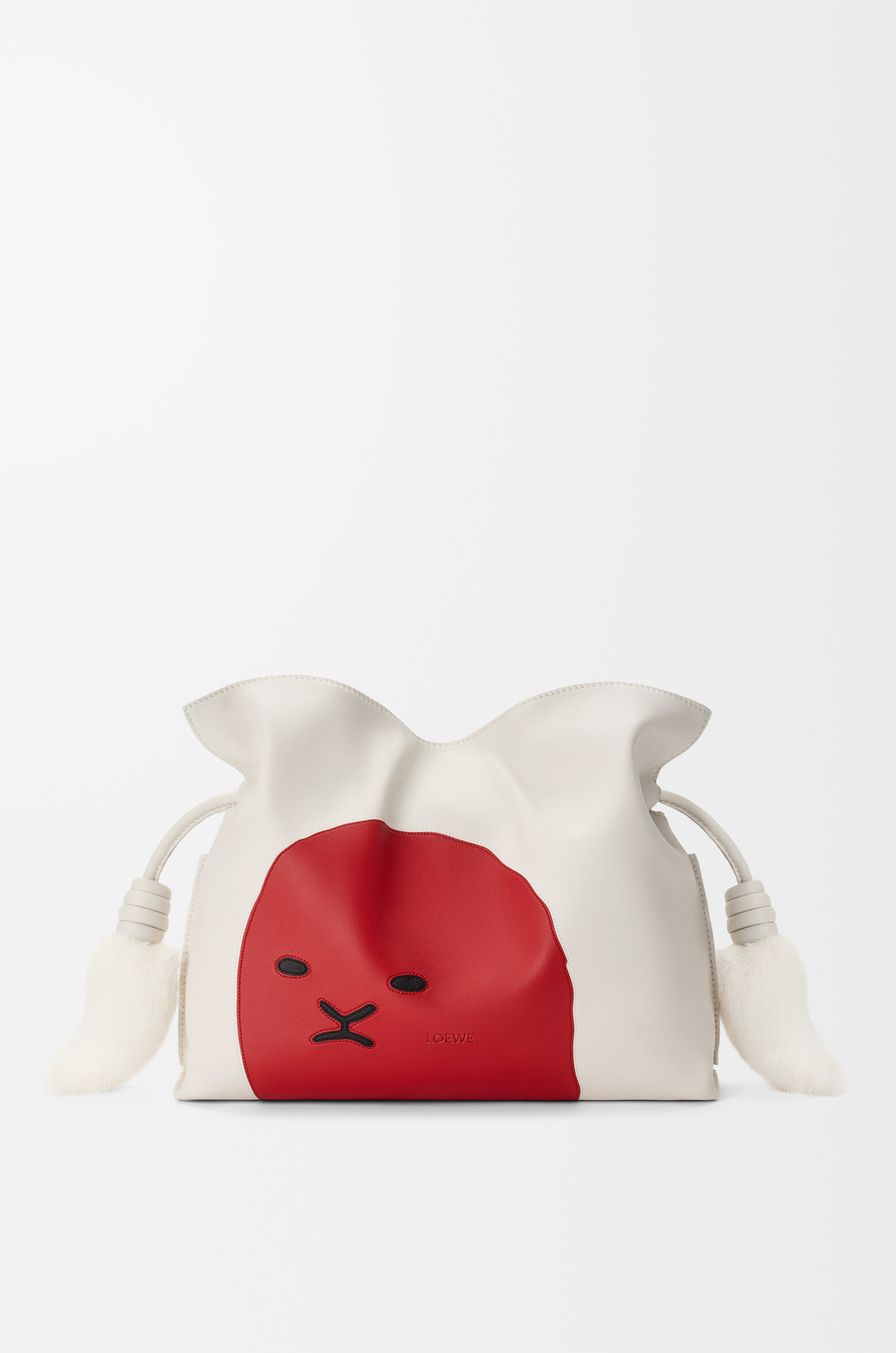 LOEWE ライオン インターシャ フラメンコクラッチ ミディアム(カーフ) ホワイト/レッド