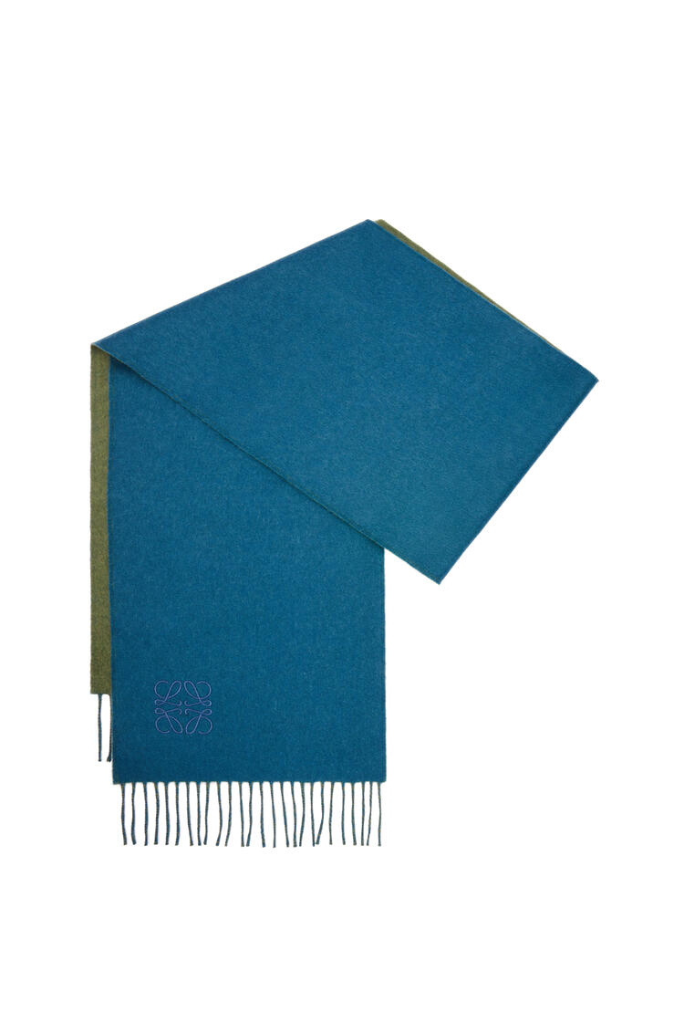 LOEWE バイカラー スカーフ (ウール&カシミヤ) カーキグリーン/ブルー