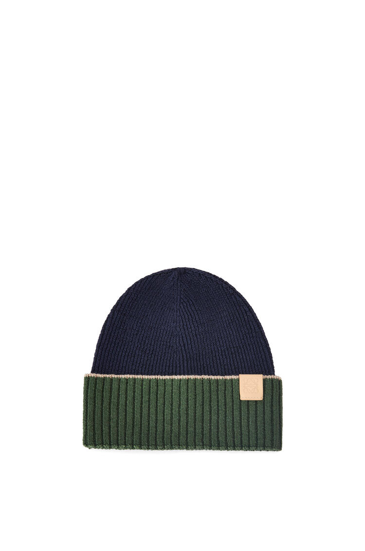 LOEWE Beanie in linen and cotton Navy Blue/Khaki Green
