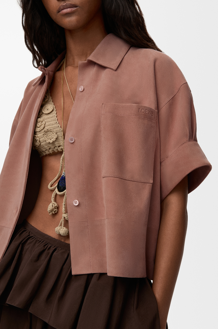 LOEWE 麂皮山羊皮短袖襯衫 淺粉紅