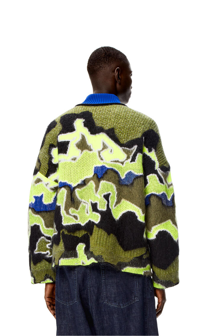 LOEWE Multicolor camouflage cardigan in mohair Blue/Yellow/Khaki Green pdp_rd