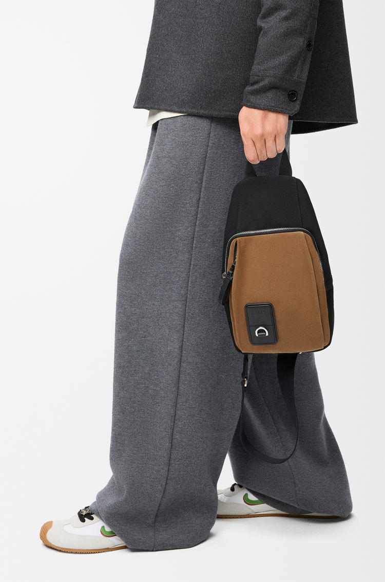 LOEWE Flex sling in canvas and suede Black/Dark Gold