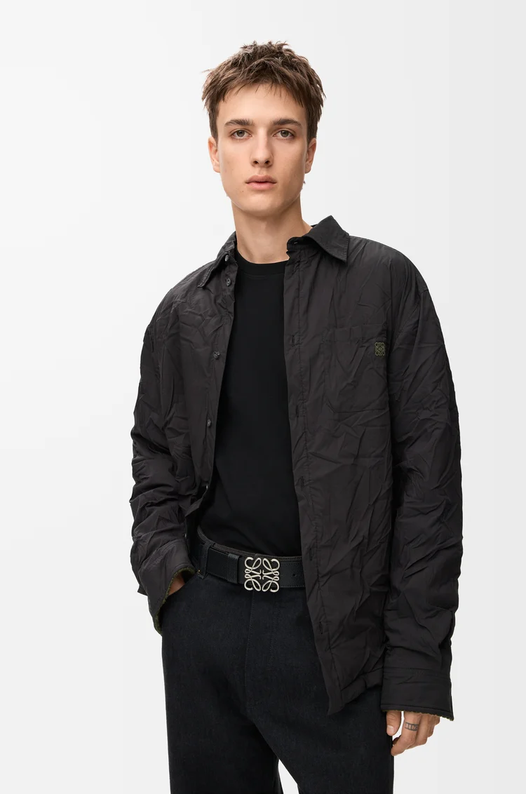 LOEWE Chunky Anagram belt in supple grained calfskin Black/Vintage Palladium
