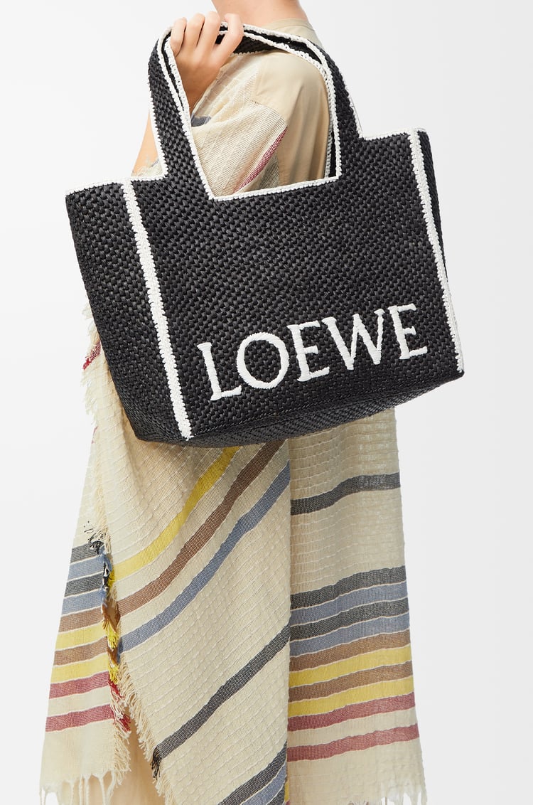 LOEWE Large LOEWE Font Tote in raffia Black