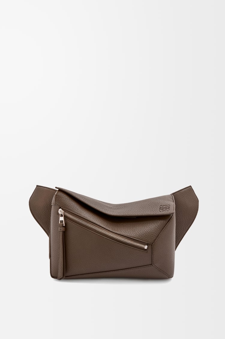 LOEWE Small Puzzle bumbag in grained calfskin Dark Cigar