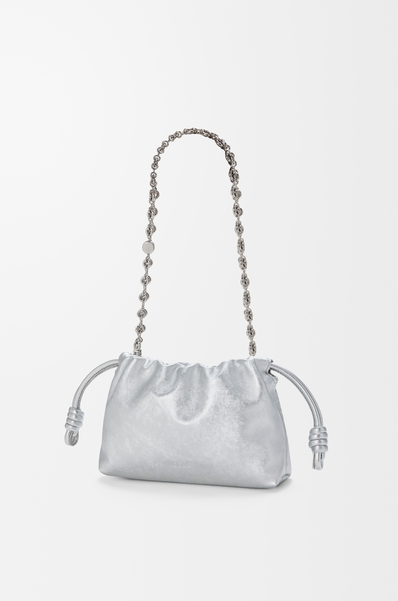 LOEWE Borsa Flamenco Purse in pelle di vitello stampata moiré Argento