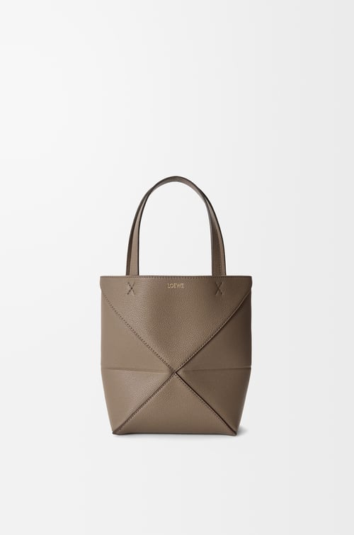 LOEWE Mini Puzzle Fold tote in soft grained calfskin Taupe