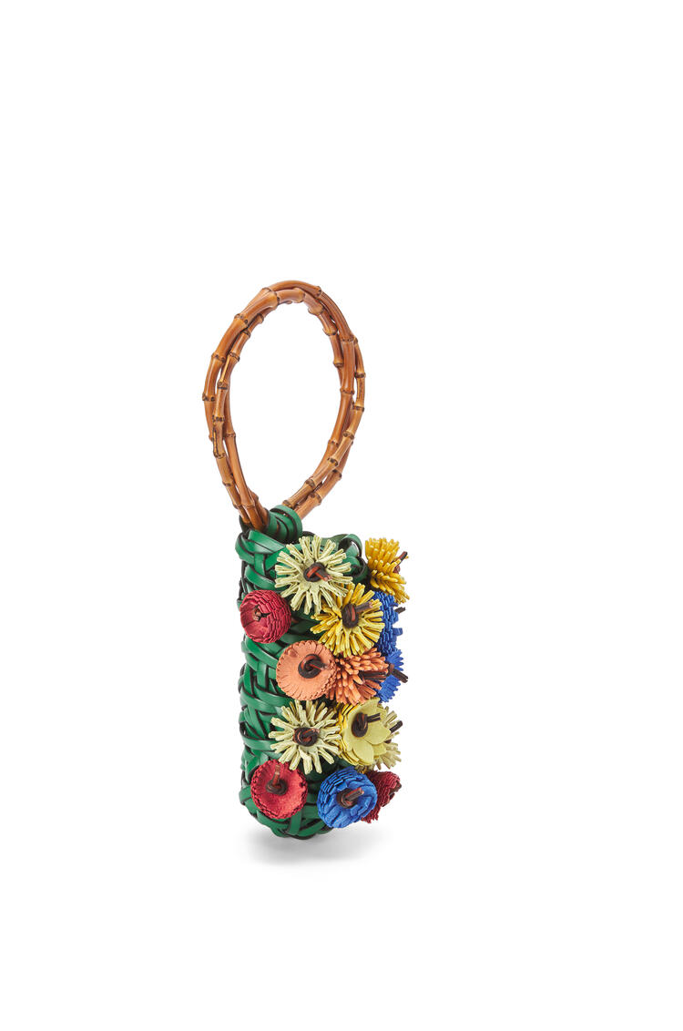 LOEWE Woven nest vase in calfskin and bamboo Green/Multicolor pdp_rd