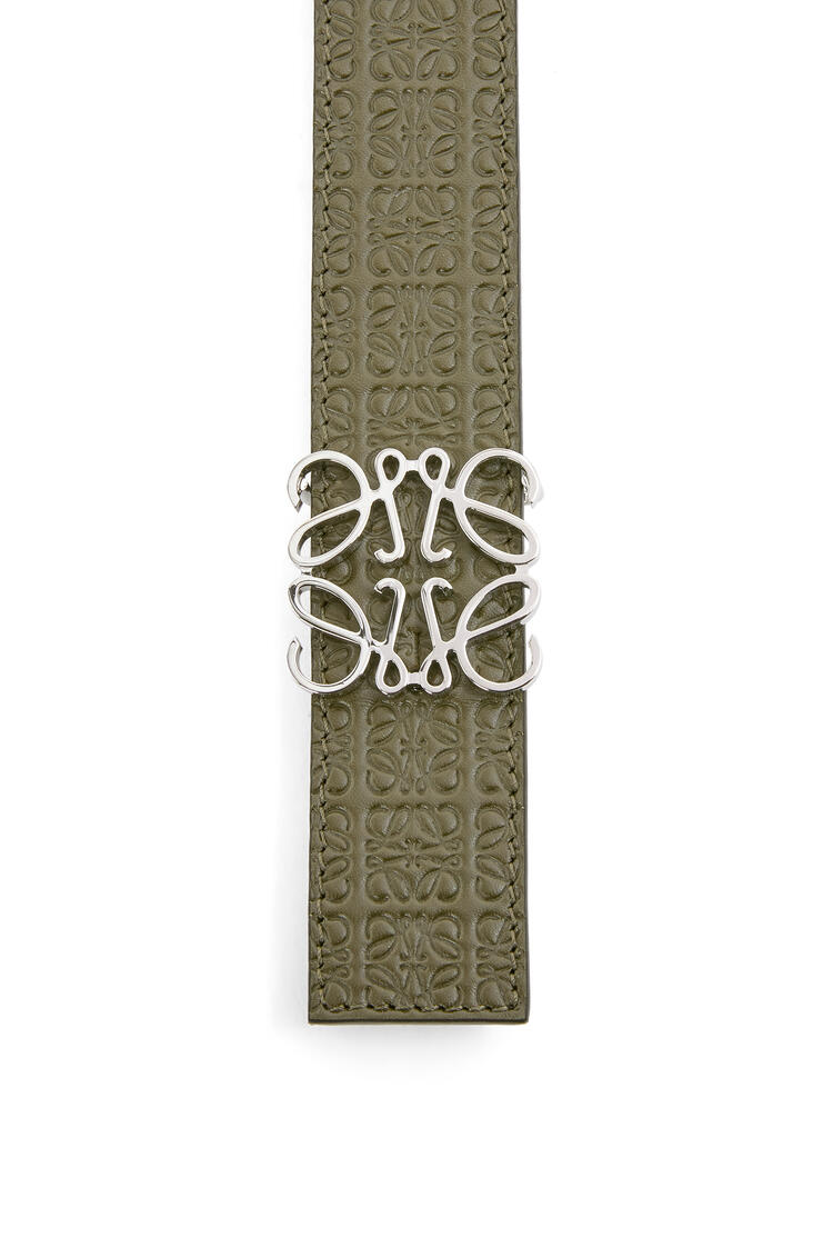 LOEWE Anagram belt in embossed silk calfskin and smooth calfskin Autumn Green/Black/Palladium