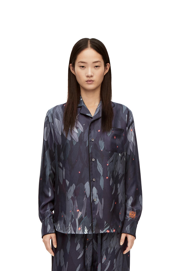 LOEWE Feathers pyjama blouse in silk Navy Blue