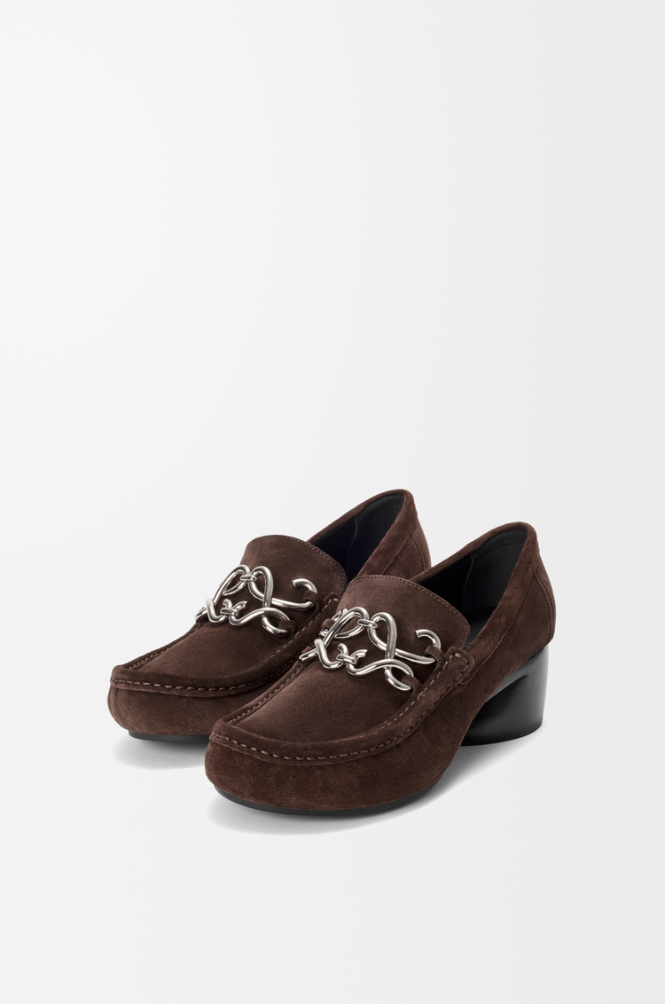 LOEWE Oval Double L loafer in suede calfskin Dark Chocolate