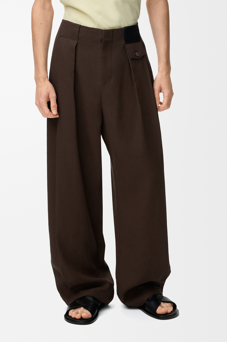 LOEWE 棉麻長褲 深棕色/棕色