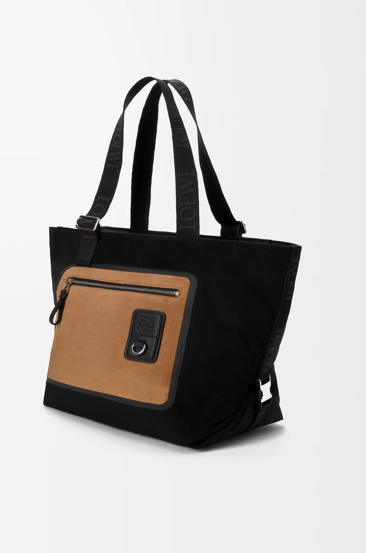 LOEWE Flex zipped tote in canvas and suede Black/Dark Gold